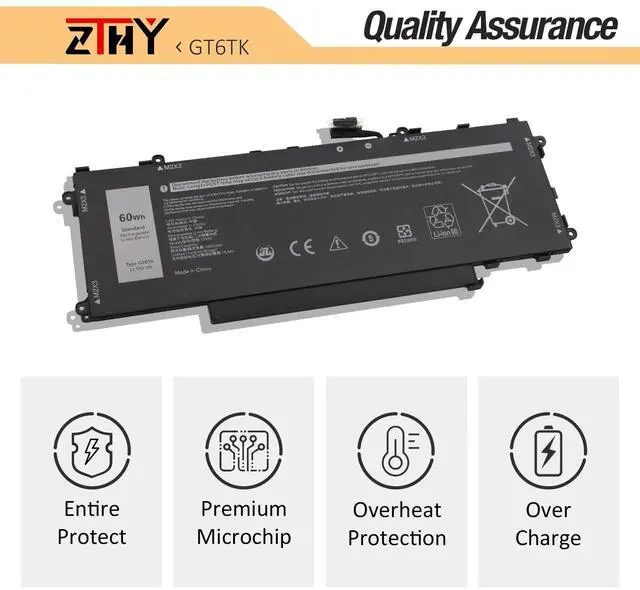 Alt view image 5 of 6 - GT6TK Battery 60Wh 3-Cell Replacement for Dell Latitude 9440 2-in-1 Latitude 9450 2-in-1 Series Laptop K2CPY 0K2CPY MWK05 0MWK05 11.55V 5065mAh