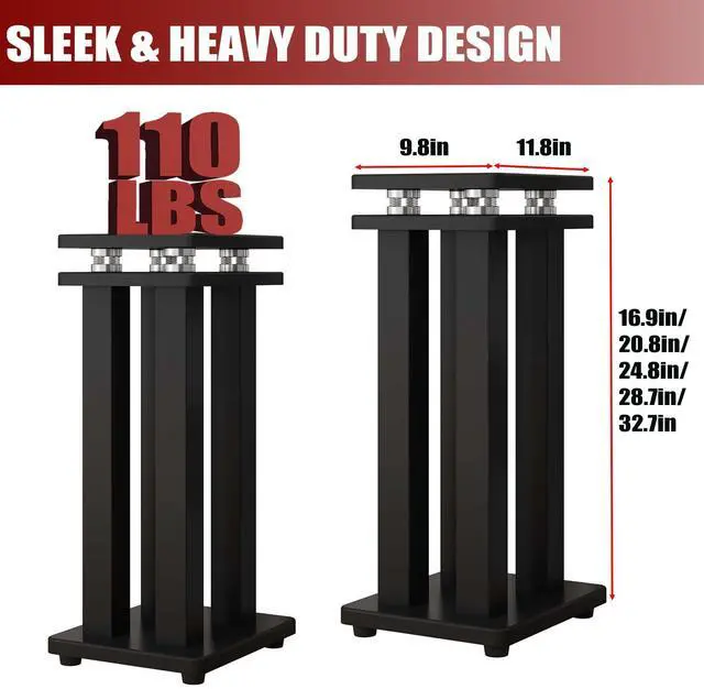 Alt view image 2 of 6 - 29in Pair of Heavy Duty Sound Stands,Universal Speaker Stands for Surround Sound,Vibration-Absorbing MDF Design Audio Stand for Home Theater Studio,Holds 110lbs Bookshelf/Speaker(Black, 29 inch)