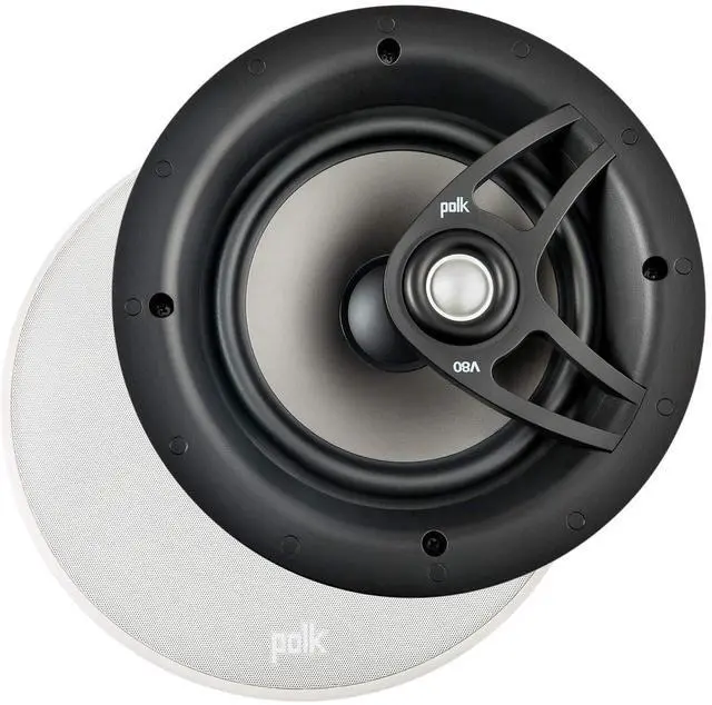 Main image of V80 Vanishing in-Ceiling Speaker (Single), Ideal for All Rooms, Features Polypropylene Cone Driver, Swivel Mount Silk Dome Tweeter, Easy Installation, Includes Paintable Magnetic Grille