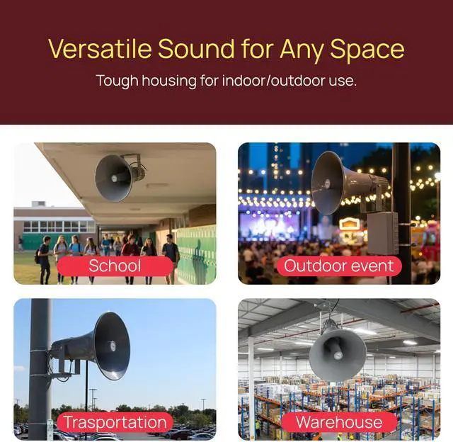 Alt view image 3 of 6 - PA Horn Speaker - 16' 80W Compact Loud Sound Megaphone with 400Hz-5KHz Frequency, 16 Ohm, 100V/70V Transformer, Mounting Bracket, Ideal for Indoor/Outdoor Audio Systems (PHSP16, Gray)