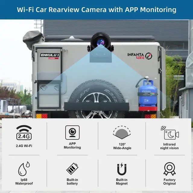 Alt view image 2 of 6 - Wireless Backup Camera,WiFi Magnetic Backup Camera,Rechargeble,IP68 Waterproof,Night Visiong,iPhone APP Bluetooth Rear View Camera for Truck Horse Trailer Hitch Gooseneck Travel Boat Camper RV