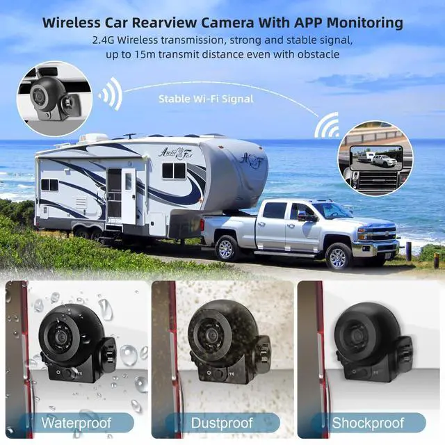 Alt view image 3 of 6 - Wireless Backup Camera,WiFi Magnetic Backup Camera,Rechargeble,IP68 Waterproof,Night Visiong,iPhone APP Bluetooth Rear View Camera for Truck Horse Trailer Hitch Gooseneck Travel Boat Camper RV