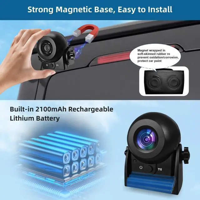 Alt view image 6 of 6 - Wireless Backup Camera,WiFi Magnetic Backup Camera,Rechargeble,IP68 Waterproof,Night Visiong,iPhone APP Bluetooth Rear View Camera for Truck Horse Trailer Hitch Gooseneck Travel Boat Camper RV