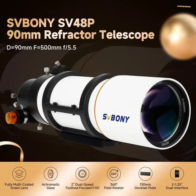 Alt view image 2 of 6 - SV48P Telescope, 90mm Aperture F5.5 Refractor OTA for Adults Beginners, Telescope for Adults & Beginner Astronomers, Telescopes for Deep Sky Astrophotography and Visual Astronomy