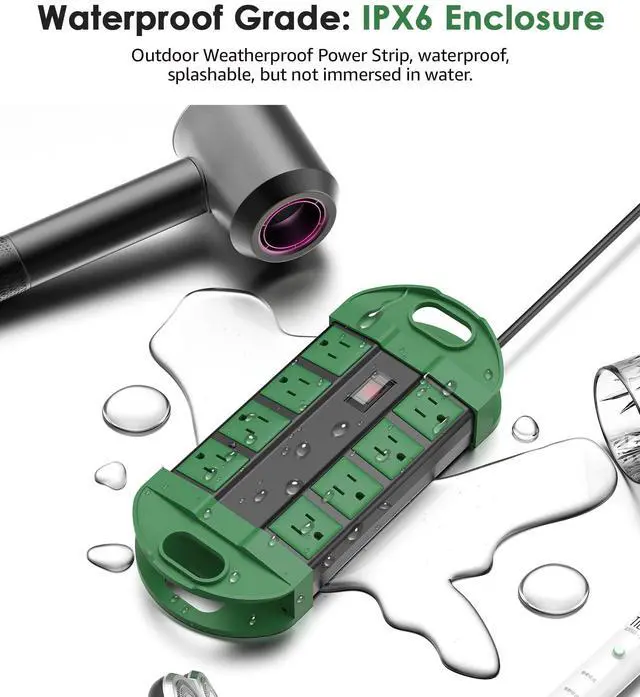 Alt view image 2 of 4 - 2 Outdoor Power Strips Weatherproof with 8 Plug, Waterproof Extension Cord with Multiple Outlets, Christmas Exterior Garden Yard Surge Protector 15FT, Green