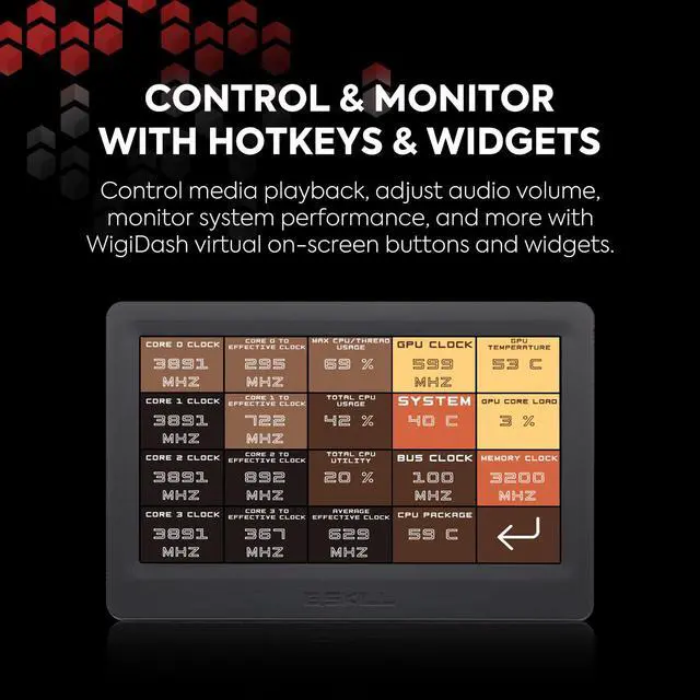 Alt view image 2 of 6 - WigiDash PC Command Panel - 7 inch Touch Display, Up to 20 (5x4) Widget Grid, Customizable Hotkeys/Shortcuts/Widgets, Monitor System Performance (Windows 10 and 11, USB Powered)