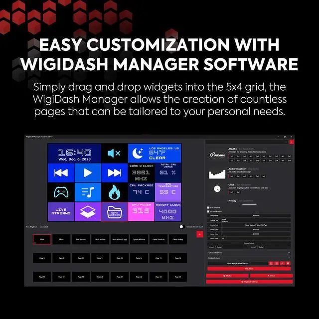 Alt view image 3 of 6 - WigiDash PC Command Panel - 7 inch Touch Display, Up to 20 (5x4) Widget Grid, Customizable Hotkeys/Shortcuts/Widgets, Monitor System Performance (Windows 10 and 11, USB Powered)