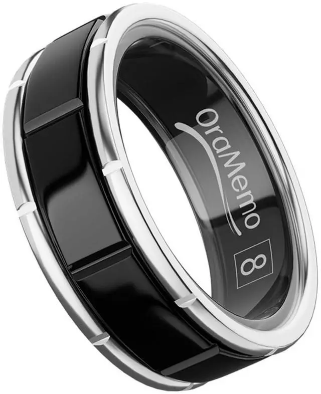 Main image of Smart Ring 1.0 for Men/Women, No Subscription Fee, 7-8 Days Battery Life, HRV/Stress Monitoring/Sleep Track/Fitness for iOS and Android, Gloss Black & Silver, Size 8