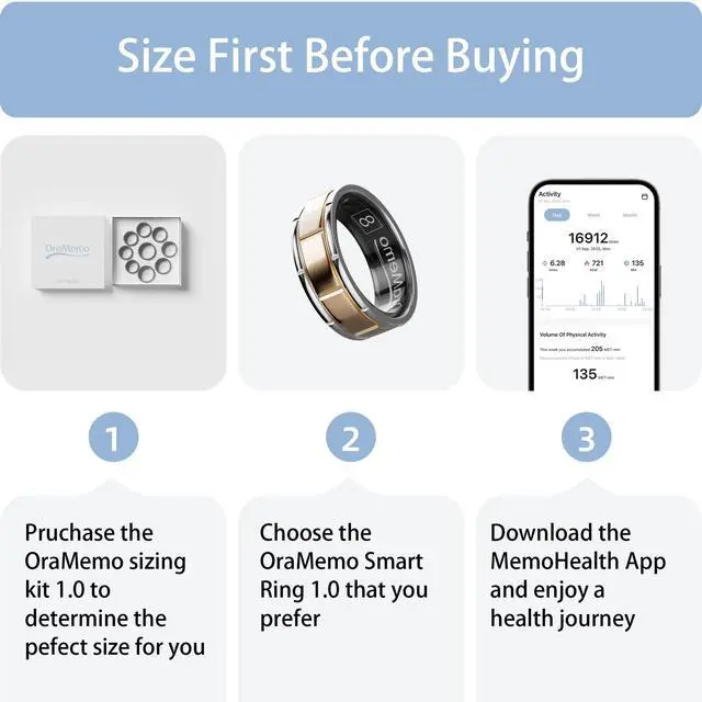 Alt view image 2 of 6 - Smart Ring 1.0 for Men/Women, No Subscription Fee, 7-8 Days Battery Life, HRV/Stress Monitoring/Sleep Track/Fitness for iOS and Android (Matte Gold & Silver, Size 10)