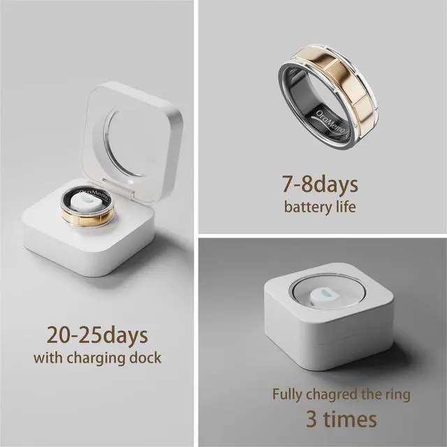 Alt view image 6 of 6 - Smart Ring 1.0 for Men/Women, No Subscription Fee, 7-8 Days Battery Life, HRV/Stress Monitoring/Sleep Track/Fitness for iOS and Android (Matte Gold & Silver, Size 10)