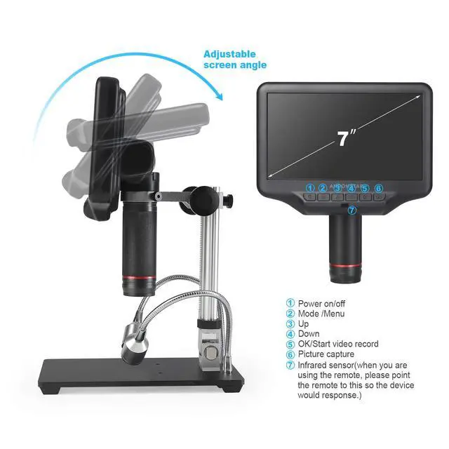 Alt view image 4 of 6 - AD407 3D HDMI Soldering Digital Microscope with 4MP UHD and 7 inch Adjustable LCD Screen USB Video Microscopes for Phone Repairing SMT SMD DIY