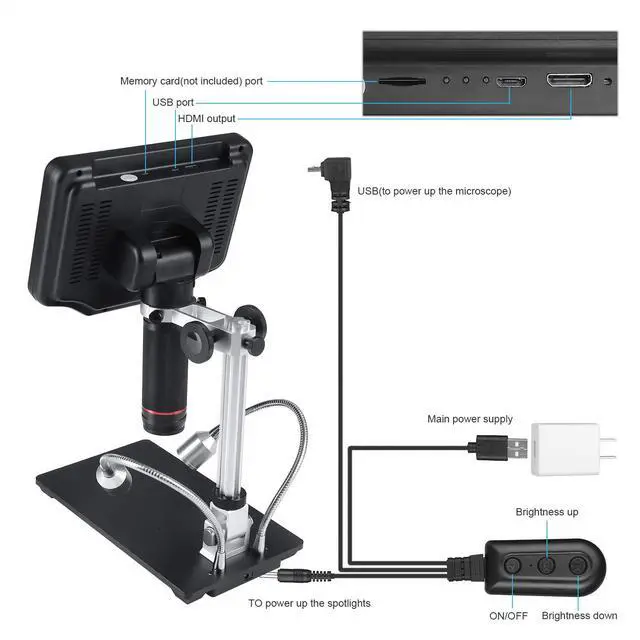 Alt view image 5 of 6 - AD407 3D HDMI Soldering Digital Microscope with 4MP UHD and 7 inch Adjustable LCD Screen USB Video Microscopes for Phone Repairing SMT SMD DIY