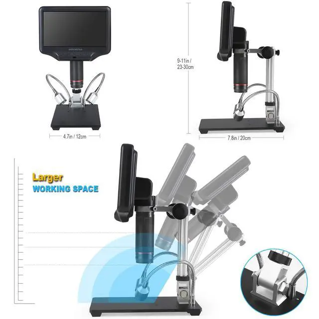 Alt view image 6 of 6 - AD407 3D HDMI Soldering Digital Microscope with 4MP UHD and 7 inch Adjustable LCD Screen USB Video Microscopes for Phone Repairing SMT SMD DIY