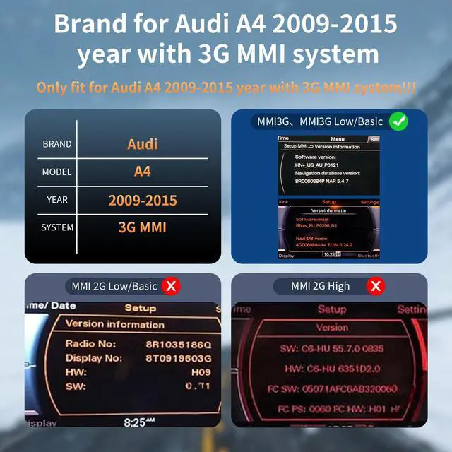 Alt view image 4 of 6 - 10.25 Inch Touchscreen for Audi A4 (2009-2015) with 3GMMI Wireless CarPlay/Android Auto, Car Radio Receiver, Multimedia, Bluetooth, Car Stereo, Navigation