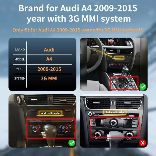 Alt view image 5 of 6 - 10.25 Inch Touchscreen for Audi A4 (2009-2015) with 3GMMI Wireless CarPlay/Android Auto, Car Radio Receiver, Multimedia, Bluetooth, Car Stereo, Navigation