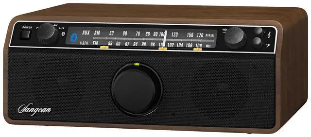 Main image of WR-12BT AM/FM/Bluetooth/AUX-In Stereo Analog Wooden Cabinet Radio (Dark Walnut)