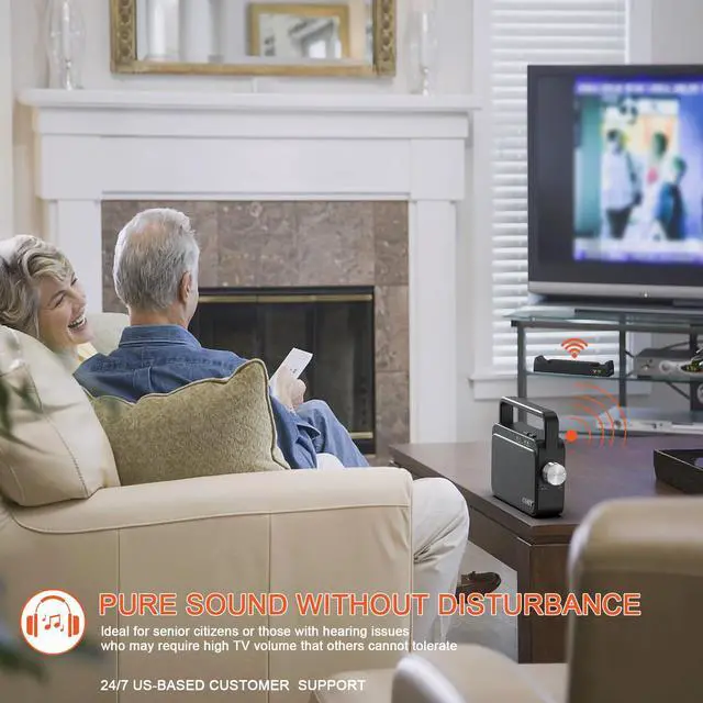 Alt view image 6 of 6 - Wireless TV Speaker for Seniors & Hard of Hearing Portable TV Audio Amplifier with Bluetooth, 100ft Range, 8-Hour Playback, Stereo Sound, Optical/AUX Input, Hearing Assistance for Smart TVs