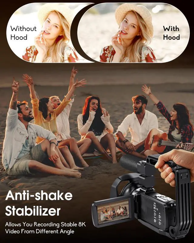 Alt view image 4 of 6 - 8K Video Camera Camcorder 64MP YouTube Vlogging Cameras IR Night Vision WiFi Webcam Camcorders with 18X Digital Zoom 3.0Touch Screen Stabilizer, Mic, 64G SD Card, Remote Control and 2 Batteries