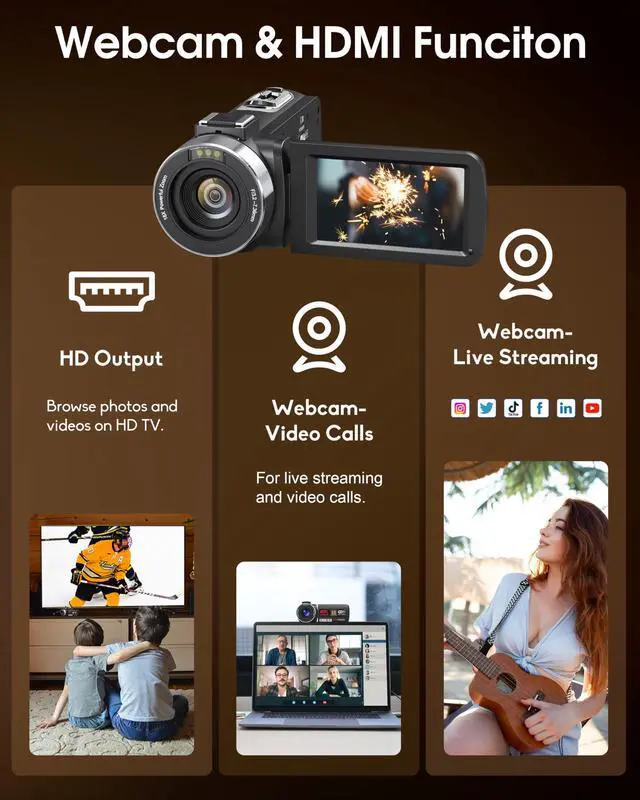 Alt view image 6 of 6 - 8K Video Camera Camcorder 64MP YouTube Vlogging Cameras IR Night Vision WiFi Webcam Camcorders with 18X Digital Zoom 3.0Touch Screen Stabilizer, Mic, 64G SD Card, Remote Control and 2 Batteries