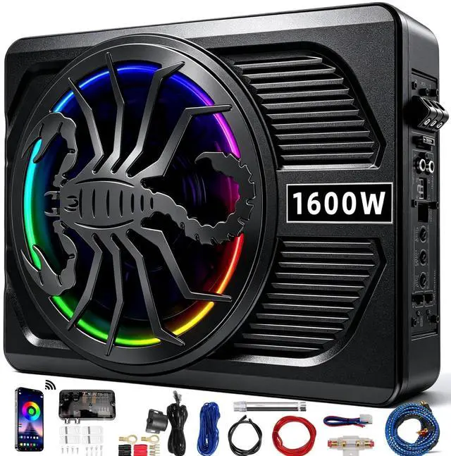 Main image of Upgrade1600W Under Seat Subwoofer | 10" Slim Car Sub with Built-in Amp, RGB LED Lights, APP Control | Independent Bass Knob, LPF, Gain, Bass Boost | High Output Deep Bass Distortion-Free Audio