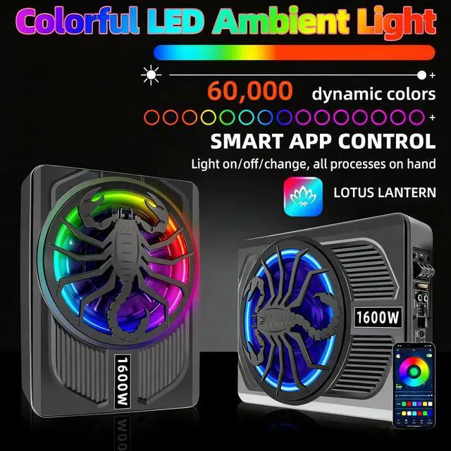 Alt view image 3 of 6 - Upgrade1600W Under Seat Subwoofer | 10" Slim Car Sub with Built-in Amp, RGB LED Lights, APP Control | Independent Bass Knob, LPF, Gain, Bass Boost | High Output Deep Bass Distortion-Free Audio