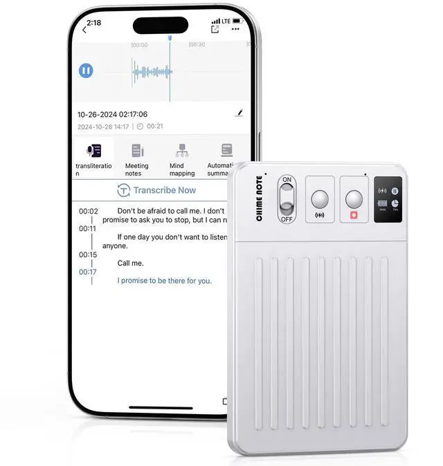 Main image of Note AI Voice Recorder with ChatGPT-Powered Transcription, Summary & Translation, App-Controlled, 121 Languages, 64GB, Wireless Charging, for Meetings, Lectures & Calls