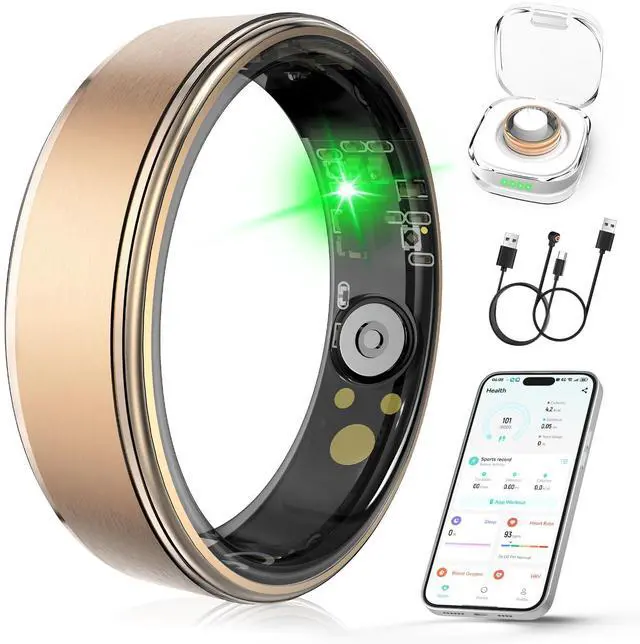 Main image of Smart Ring for Women Men, Health Fitness Tracker Ring with Sleep Monitoring/Heart Rate/Blood Oxygen/HRV/Stress/Calorie/Steps, IP68 Waterproof for iOS & Android, No APP Fees(Rose Gold, 14#)