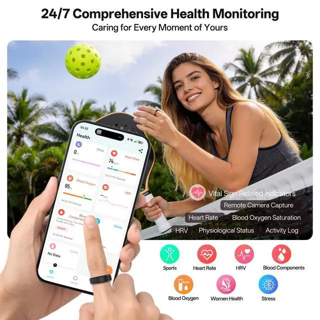 Alt view image 2 of 6 - Smart Ring for Women Men, Health Fitness Tracker Ring with Sleep Monitoring/Heart Rate/Blood Oxygen/HRV/Stress/Calorie/Steps, IP68 Waterproof for iOS & Android, No APP Fees(Rose Gold, 11#)