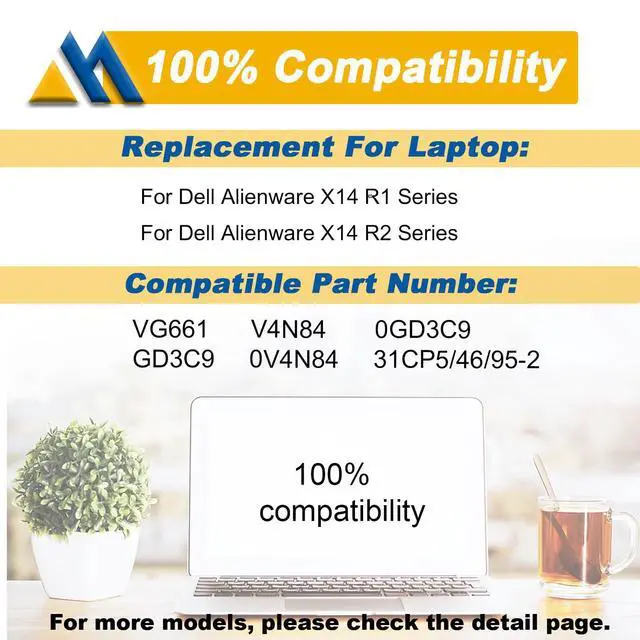 Alt view image 5 of 6 - VG661 Laptop Battery Replace for Dell Alienware X14 R1 Alienware X14 R2 Type P150G P150G001 P15G002 P150G003 P162G P162G001 Series Gaming 0GD3C9 0V4N84 11.4V 80.5Wh 6709mAh