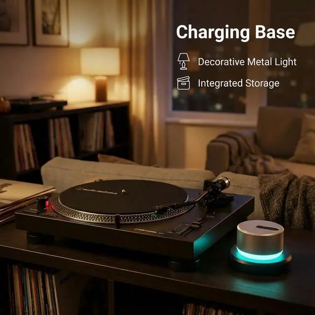 Alt view image 4 of 6 - LUMI Record Weight Stabilizer & Turntable Speed Tester | 33/45/78RPM Stroboscopic Disc & Light | 300g LP Aluminum Weight Clamp | 9 LED Color Ambient Light Lamp | Auto Off & Anti-fingerprint