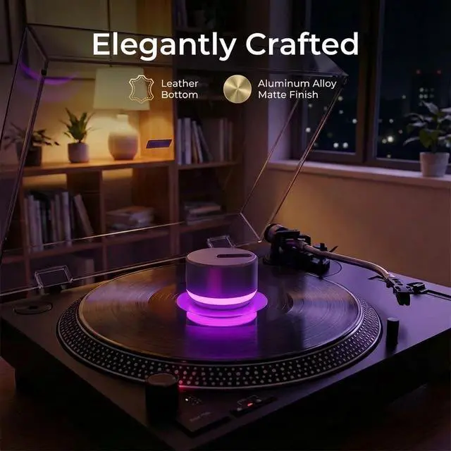Alt view image 5 of 6 - LUMI Record Weight Stabilizer & Turntable Speed Tester | 33/45/78RPM Stroboscopic Disc & Light | 300g LP Aluminum Weight Clamp | 9 LED Color Ambient Light Lamp | Auto Off & Anti-fingerprint