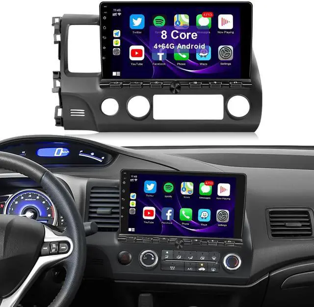 Main image of 8 Core 4+64G Radio for Honda Civic 2006-2011 with Wireless Carplay Android Auto, Upgrade 10.1'' Touchscreen GPS Navigation Bluetooth WiFi Rear Camera FM Mirrorlink Split Screen SWC