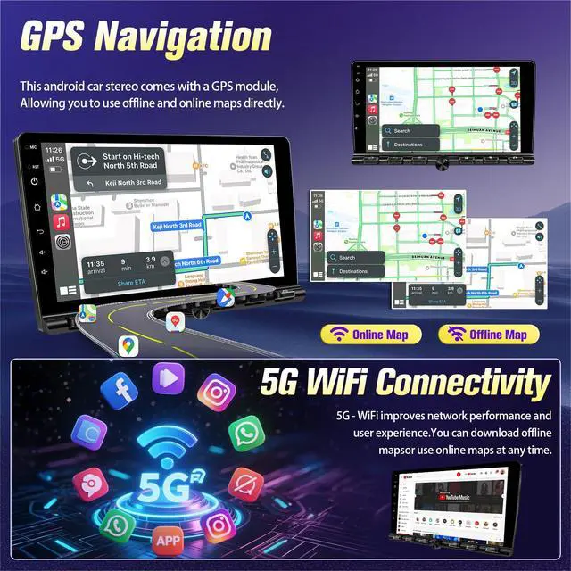 Alt view image 4 of 6 - 8 Core 4+64G Radio for Honda Civic 2006-2011 with Wireless Carplay Android Auto, Upgrade 10.1'' Touchscreen GPS Navigation Bluetooth WiFi Rear Camera FM Mirrorlink Split Screen SWC