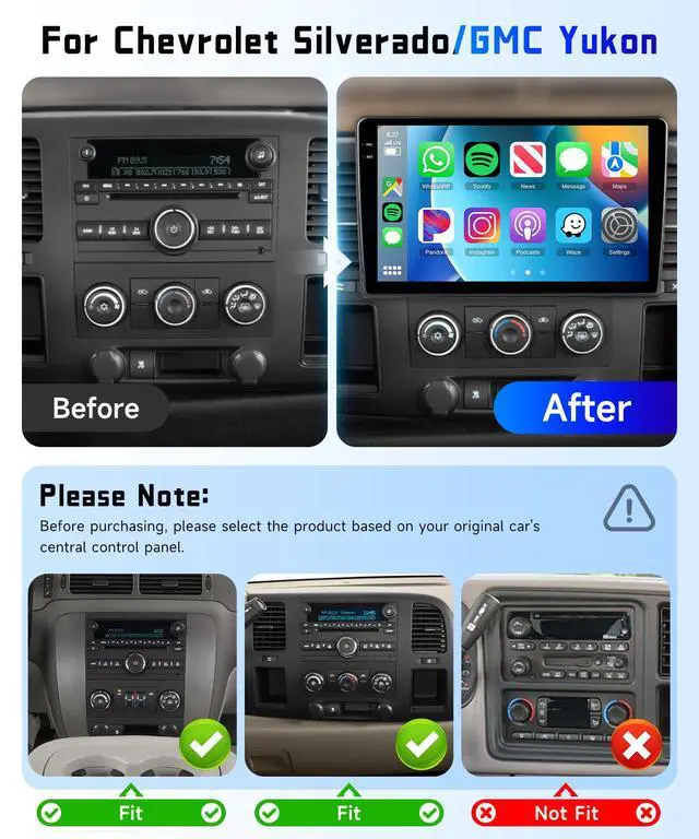 Alt view image 2 of 6 - 4G+128G Car Radio Stereo for Chevy Silverado 2007-2013 Tahoe GMC Sierra Yukon,10.1" IPS Touch Screen/Android 15/Wireless CarPlay/Android Auto/DSP/GPS/WiFi/5.0Bluetooth/AHD Backup Camera
