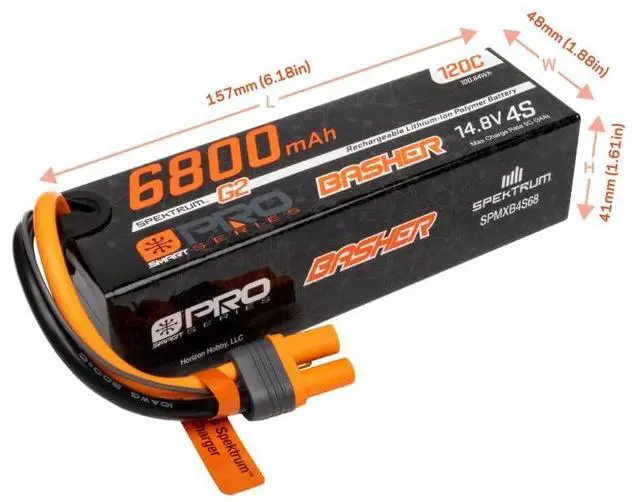 Alt view image 4 of 4 - 14.8V 6800mAh 4S 120C Smart G2 Pro Basher LiPo: IC5, SPMXB4S68