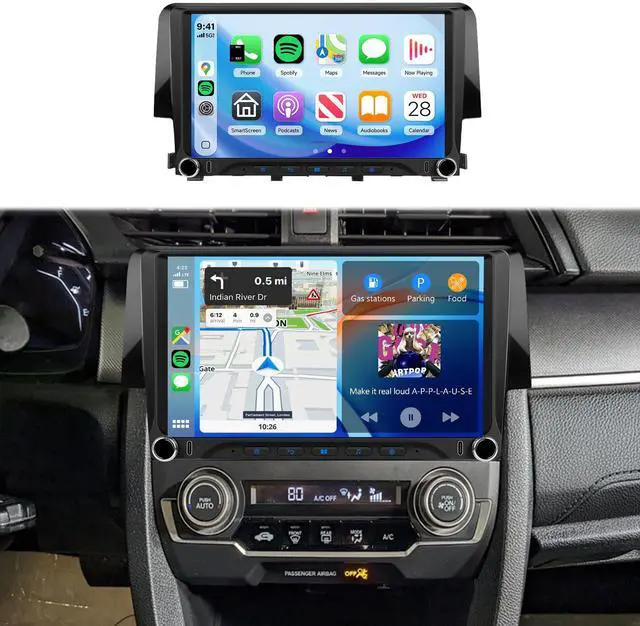 Main image of Double Knob Keybutton 4G+128G for Honda Civic 2016-2020 Car Radio,5GhzWiFi,Android 15,9in-Cell Touchscreen Radio,Wireless Carplay/Android Auto,Type C/USB,GPS,SWC,5.0Bluetooth/AHD Backup Camera