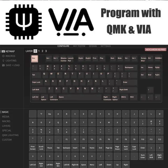 Alt view image 5 of 6 - K8 Pro QMK/VIA Wireless Mechanical Keyboard, Hot-Swappable Aluminum Frame TKL Custom Programmable Keyboard with RGB Backlit, Gateron G Pro Red Switch