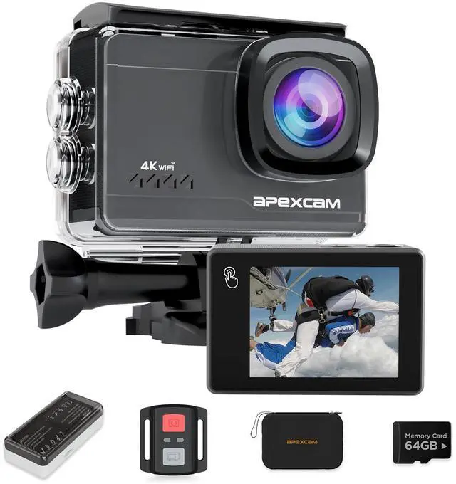 Main image of M90 Action Camera with 64GB Card Action Cam 4K60FPS 64MP WiFi EIS Image Stabilization with Touchscreen Underwater Camera 40m Waterproof 8X Zoom 2.4G Remote Control 2x1350mAh