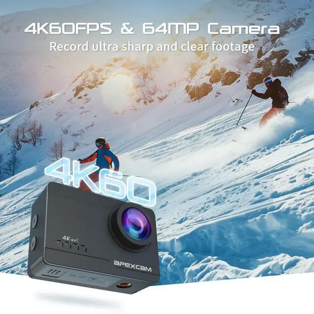 Alt view image 2 of 6 - M90 Action Camera with 64GB Card Action Cam 4K60FPS 64MP WiFi EIS Image Stabilization with Touchscreen Underwater Camera 40m Waterproof 8X Zoom 2.4G Remote Control 2x1350mAh