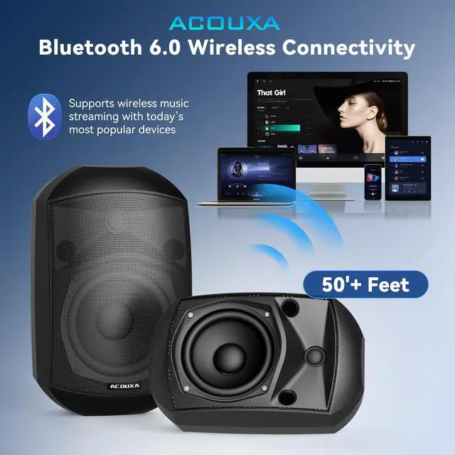 Alt view image 2 of 6 - 5.25 Inch Wall Mount Bluetooth 6.0 Outdoor Speaker,IP66 Waterproof Indoor/Outdoor Sound System,2-Way Woofer & Tweeter,600W Peak Wired Speakers for Pool,Patio,Garage,Home Theater(Pair,Black)