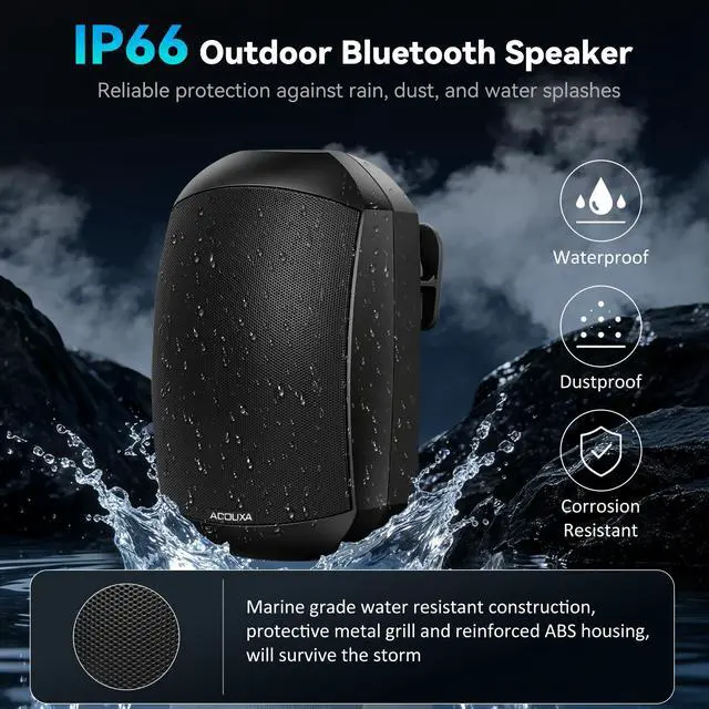 Alt view image 3 of 6 - 5.25 Inch Wall Mount Bluetooth 6.0 Outdoor Speaker,IP66 Waterproof Indoor/Outdoor Sound System,2-Way Woofer & Tweeter,600W Peak Wired Speakers for Pool,Patio,Garage,Home Theater(Pair,Black)