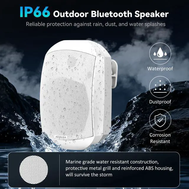 Alt view image 3 of 6 - 5.25 Inch Wall Mount Bluetooth 6.0 Outdoor Speaker,IP66 Waterproof Indoor/Outdoor Sound System,2-Way Woofer & Tweeter,600W Peak Wired Speakers for Pool,Patio,Garage,Home Theater(Pair,White)