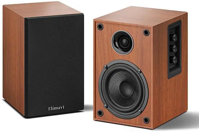 Main image of Powered Bluetooth 5.3 Bookshelf Speakers - 60W Record Player Speakers with 4" Carbon Fiber Woofer & USB-C/RCA Input, Wooden Monitor Speakers for Turntables, PC, TV, Gaming, Brown