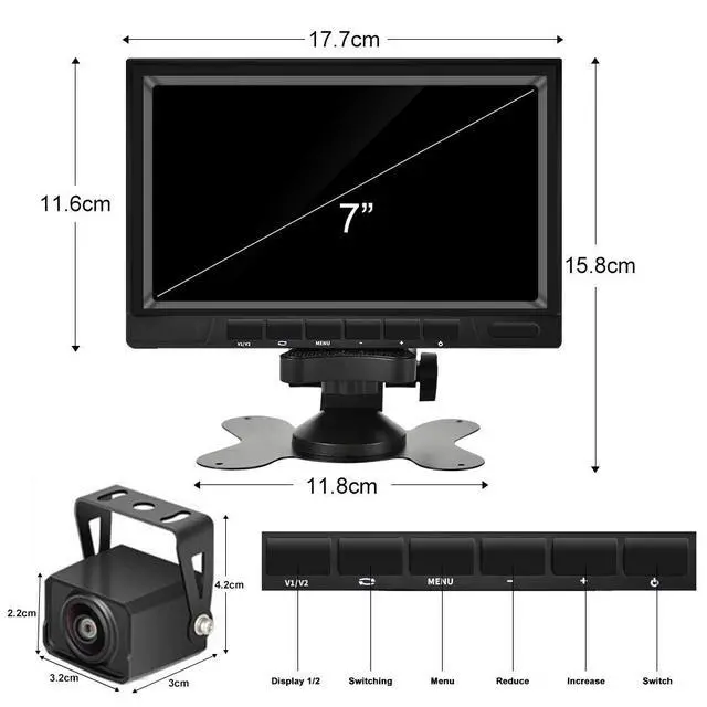 Alt view image 2 of 6 - AHD Dual Backup Camera with 7'' 1080P DVR Monitor, Front and Rear View Camera Waterproof Night Vision Reversing Camera for Truck Pick Up RV Camper Bus 12V-36V