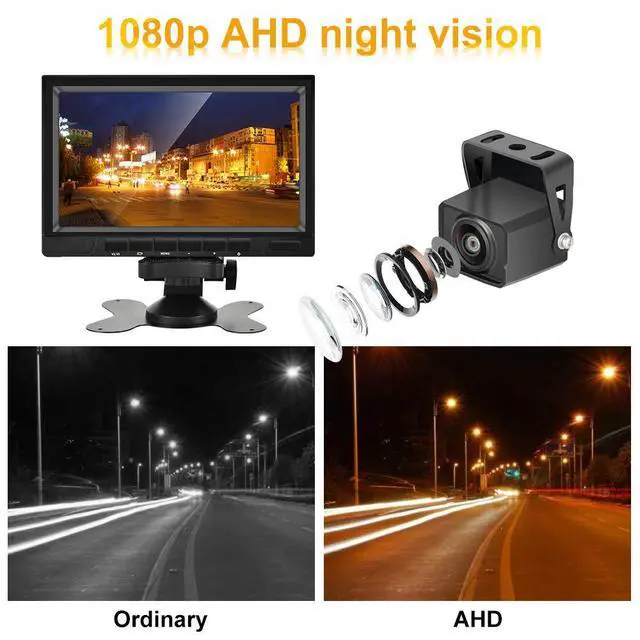 Alt view image 4 of 6 - AHD Dual Backup Camera with 7'' 1080P DVR Monitor, Front and Rear View Camera Waterproof Night Vision Reversing Camera for Truck Pick Up RV Camper Bus 12V-36V