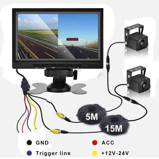 Alt view image 6 of 6 - AHD Dual Backup Camera with 7'' 1080P DVR Monitor, Front and Rear View Camera Waterproof Night Vision Reversing Camera for Truck Pick Up RV Camper Bus 12V-36V