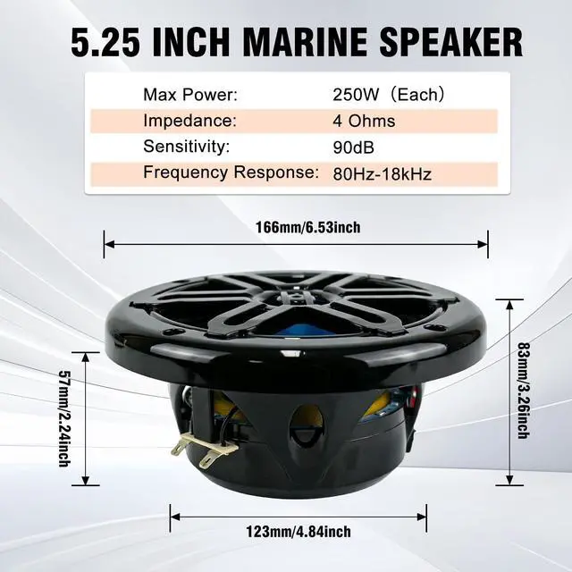 Alt view image 5 of 6 - 5.25 Inch 500W Marine Speakers with LED Lights -2 Way Weather Resistant Boat Speakers Perfect for Boats, ATVs, UTVs (Pair,Black)