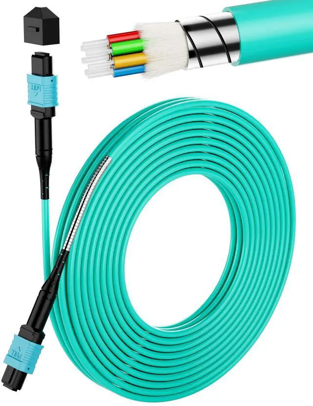 Main image of MPO to MPO OM3 Armored Fiber Optic Cable 8-Core 40/100G 30m (98ft) LSZH Jacket, Multimode 50/125m, UPC Polished, Female-Female, for Data Center Applications