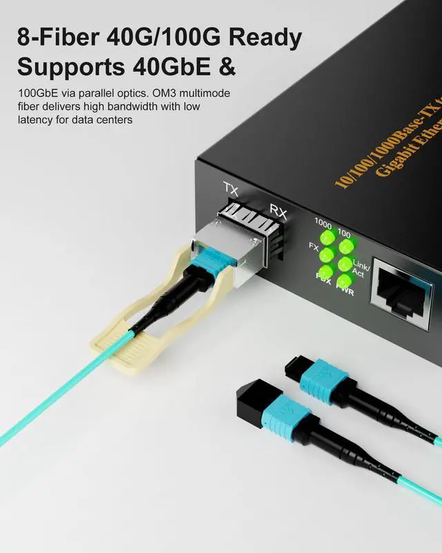 Alt view image 5 of 6 - MPO to MPO OM3 Armored Fiber Optic Cable 8-Core 40/100G 30m (98ft) LSZH Jacket, Multimode 50/125m, UPC Polished, Female-Female, for Data Center Applications