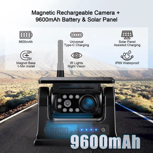 Alt view image 5 of 6 - 10.1" Solar Magnetic Wireless Backup Camera HD 1080P Touchscreen Monitor 1 Min DIY Install Portable Scratch-Proof No Drilling DVR Rechargeable Night Vision for RV Truck Camper - DCM1002